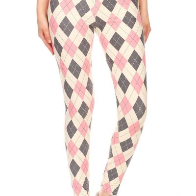 5-inch Long Yoga Style Banded Lined Argyle Printed Knit Legging With High Waist